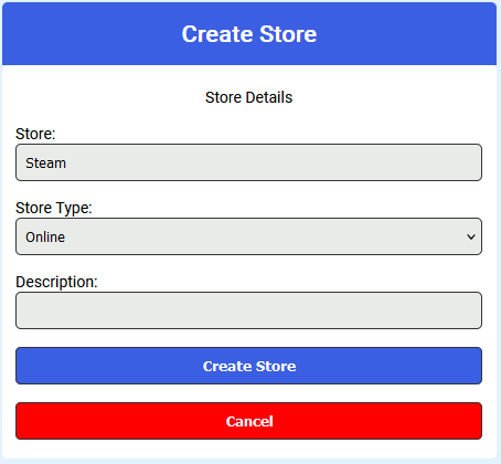 Stores Creation Page